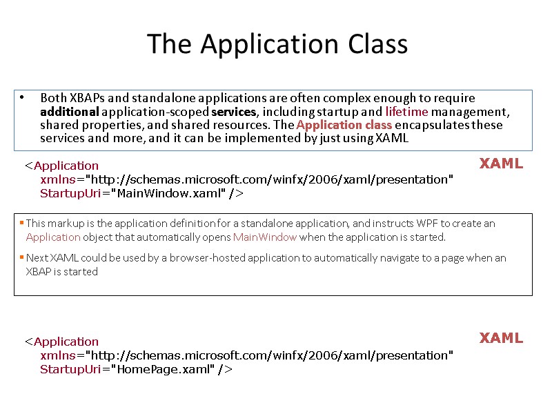 The Application Class Both XBAPs and standalone applications are often complex enough to require